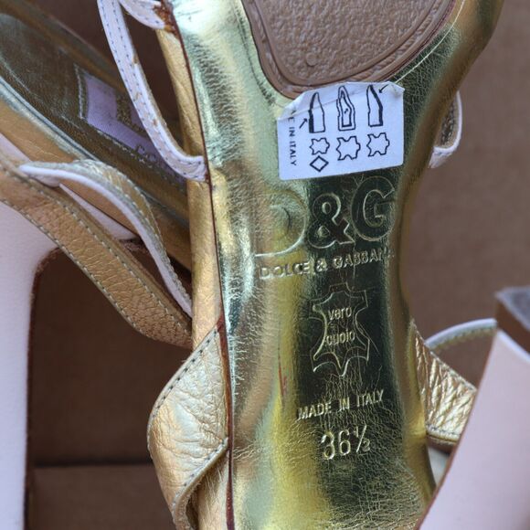 Dolce Gabbana Ankle Strap Heel Sandals Women's Size 6.5 Metallic Gold/Cream - Picture 9 of 10